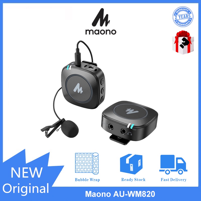 MAONO AU-WM820 Microfone Sem Fio 2.4GHz Lavalier Duplo Distância Conexão Contínua 6 Horas De Longa Vida Da Bateria