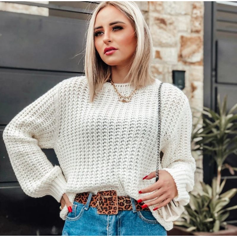 Blusa de Frio Lã Plus Size Tricô Grossa Inverno Ampla Feminina Fang ...