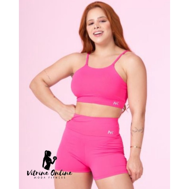 Conjunto Short + Top Cropped Com Bojo Em Poliamida Nk Wod / Moda Feminina  Fitness Academia Premium