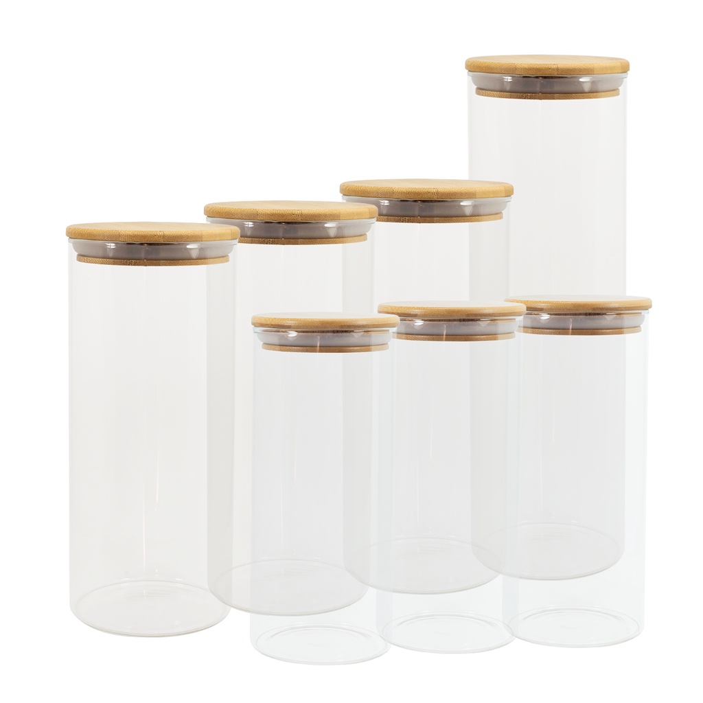 Potes De Vidro P/ Mantimentos C/ Tampa Bambu Oikos - 7 Pçs