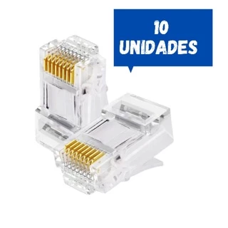 Conector de Rede Internet Rj45 Macho Exbom Kit Pacote Com 10 Unidades Cat5e Cabo Rede Plug Patch Cord