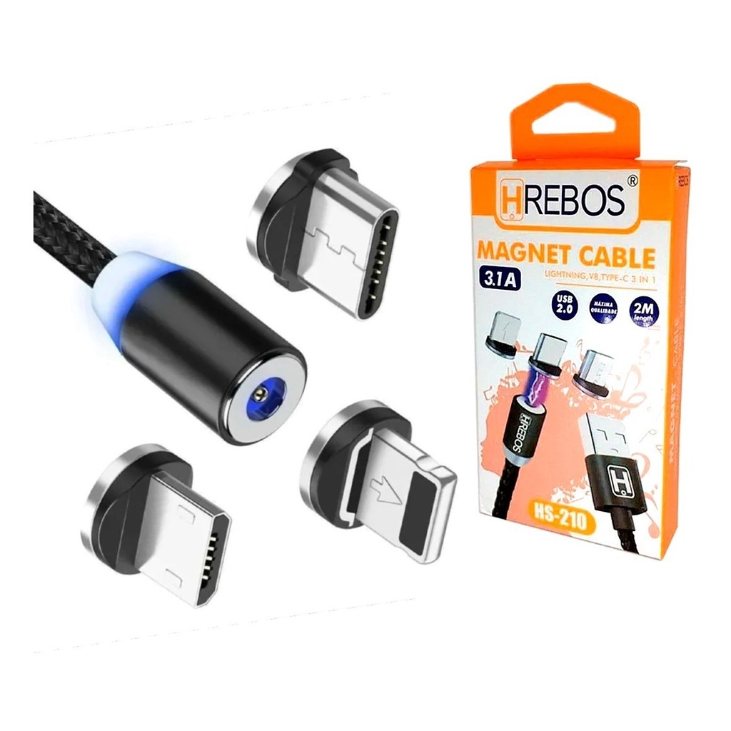 Cavo USB Magnetico 3 In 1 3A, Blu - USB‑C/Micro‑USB/Lightning - Foto 3
