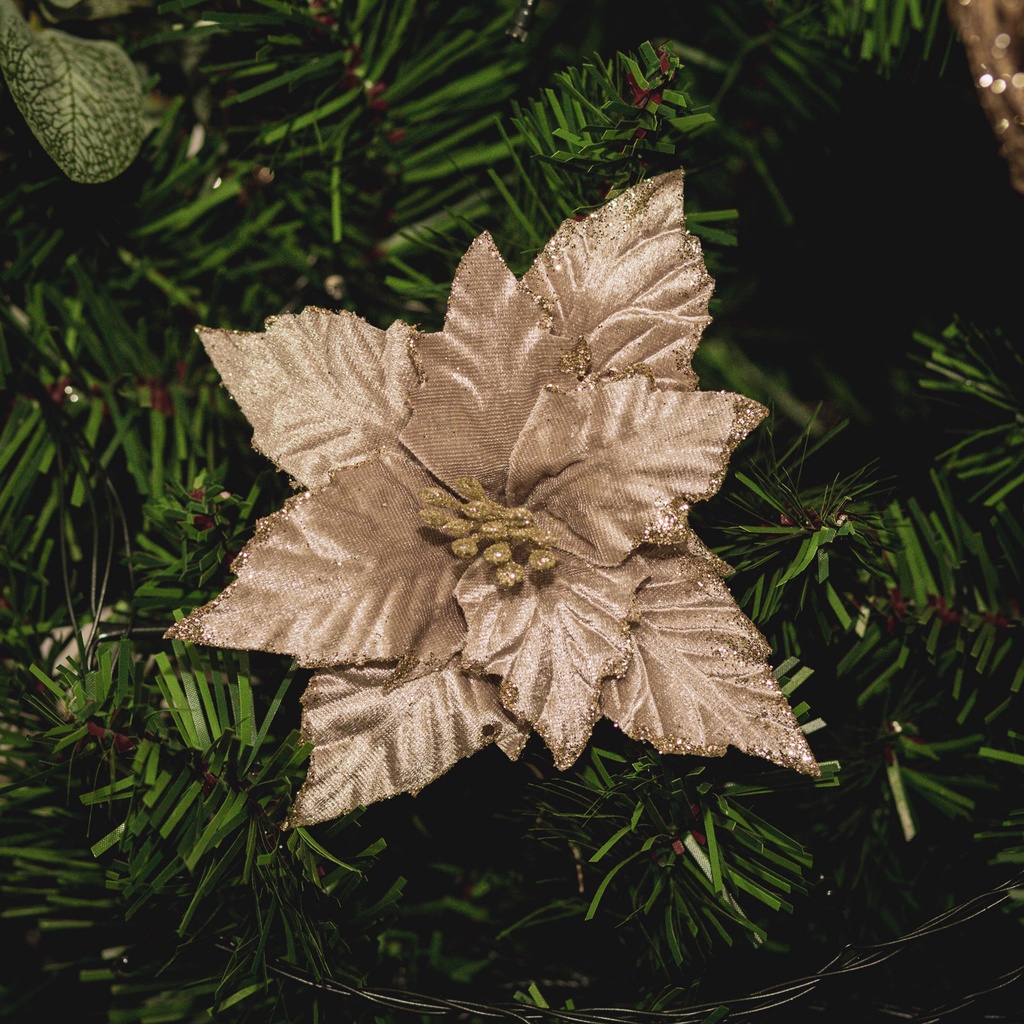 Flor De Natal Enfeite de Natal para Árvore Guirlanda Poinsetia Aveludada 20cm
