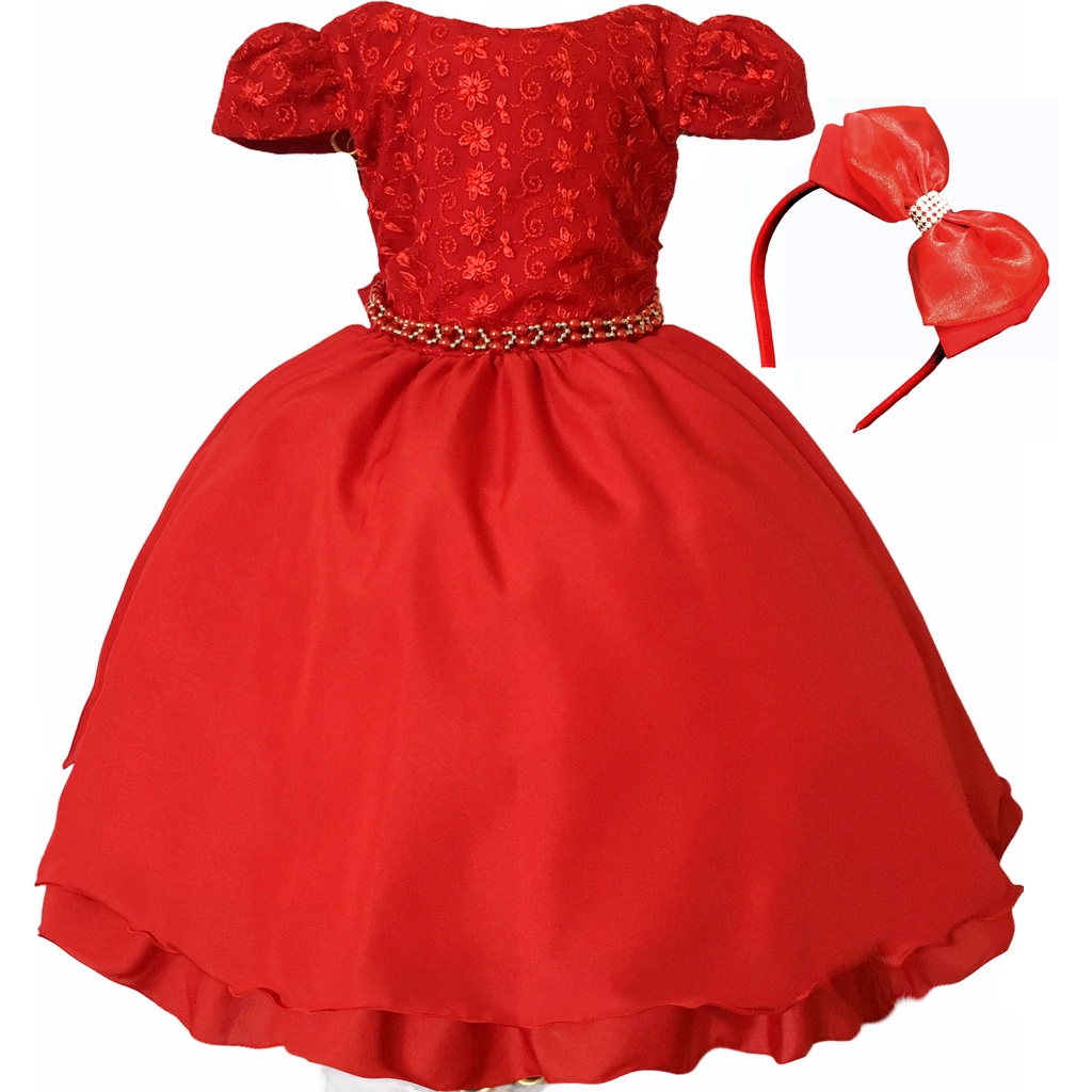 Vestido Infantil de Festa Vermelho Princesa Natal