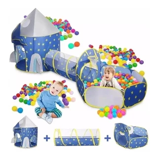 Barraca Toca Tenda Infantil Tunel 3x1 com Piscina Para Bolinhas Principes E Princesas Astronaltas com Cesta Basquete Playground Brinquedo