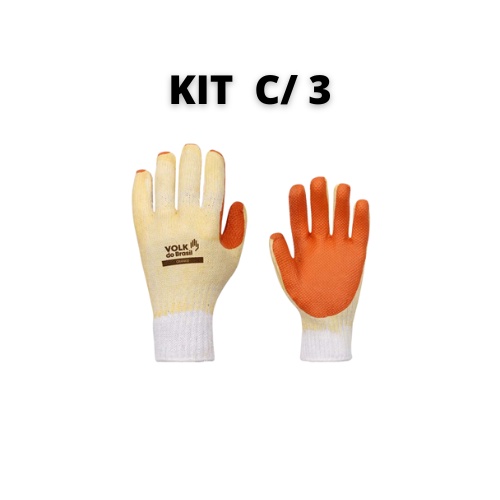 Kit 3 Luva Gladiador Orange Volk CA 21367 Emborrachada Latex