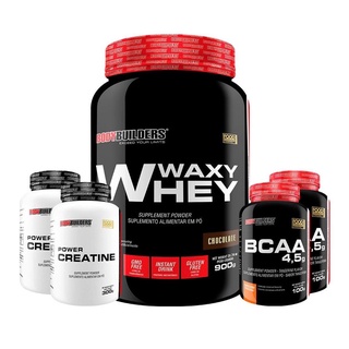 Kit Whey Protein Waxy Whey Pote 900g + 2x BCAA 4,5 100g + 2x Power Creatina 100g - Aumento de Massa Muscular - Bodybuilders