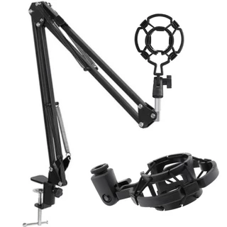 Kit Braço Articulado Pedestal Mesa P/ Microfone + Suporte Shock Mount Aranha