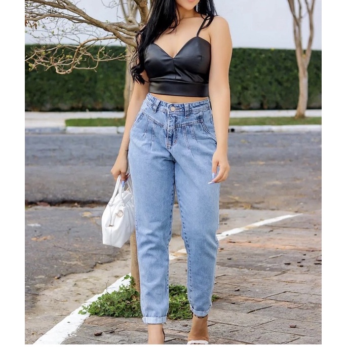 Calça Feminina Mom Jeans Mom Cintura Super Alta Lisa moda blog lançamento  2022