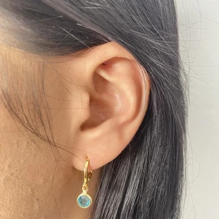 Brinco Feminino De Argola Banhado a Ouro 24k Pingente Cravejado Pedra Azul em Oferta na Shopee