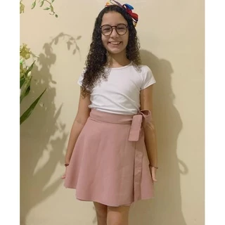 Saia Envelope Juvenil Feminina Midi Infantil Cintura Alta Select excelencis