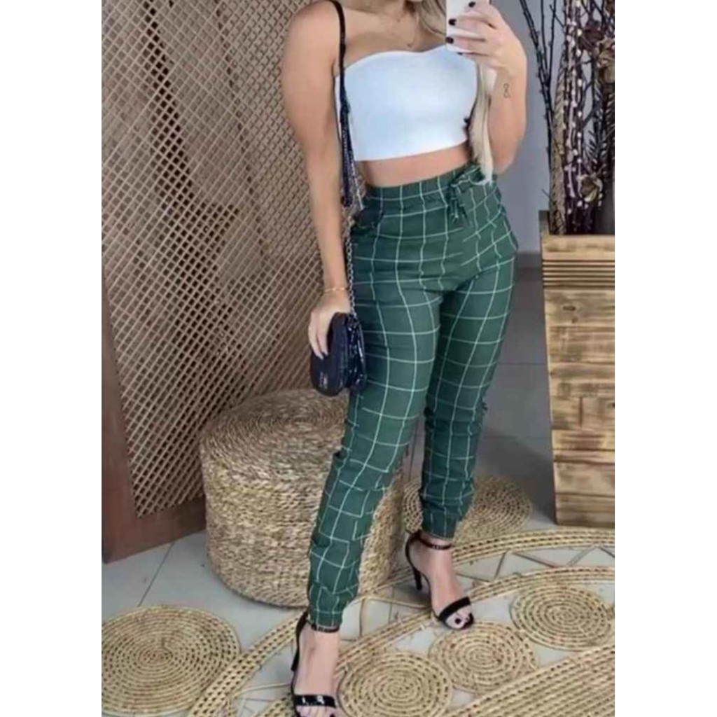 Jogger CalÇa Xadrez Feminina Verde Calça Jogger Xadrez Moda