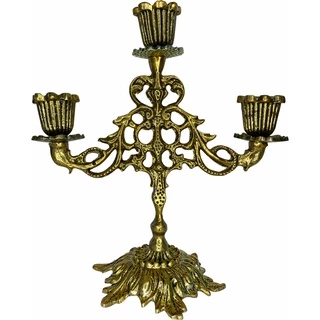 Castiçal Candelabro Suporte P/ Velas Dourado/envelhe 3 Velas