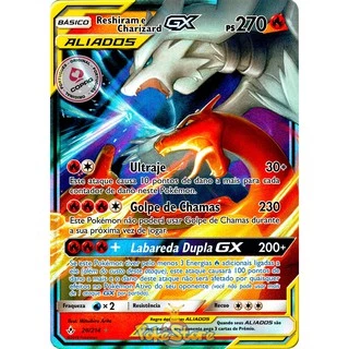 Carta Pokemon Reshiram e Charizard GX Aliados Full Art Português Card Original Copag