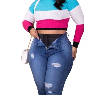 Calça Jeans Lycra Super Lipo Modelos Com Cinta Modeladora Levanta Bumbum 38  Ao 56