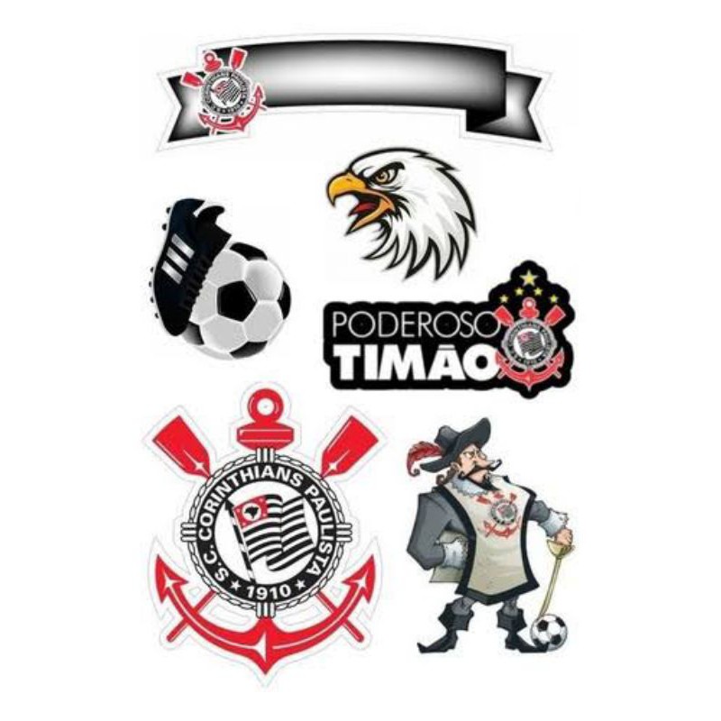 Topo Topper de Bolo Corinthians + Palitos de Suporte