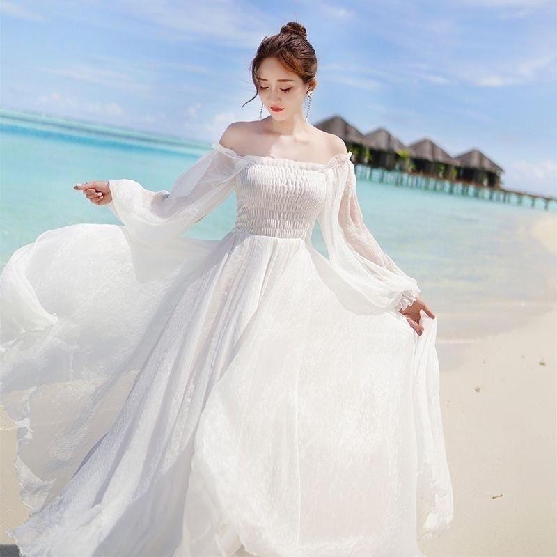 Vestido branco longo para fotos 2024 na praia