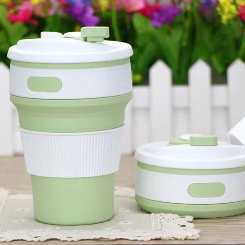 (Rfe:P72-B) copo de silicone 350ml com tampa bico verdado dobrável lcor neutro liso material livre de BPA promoção