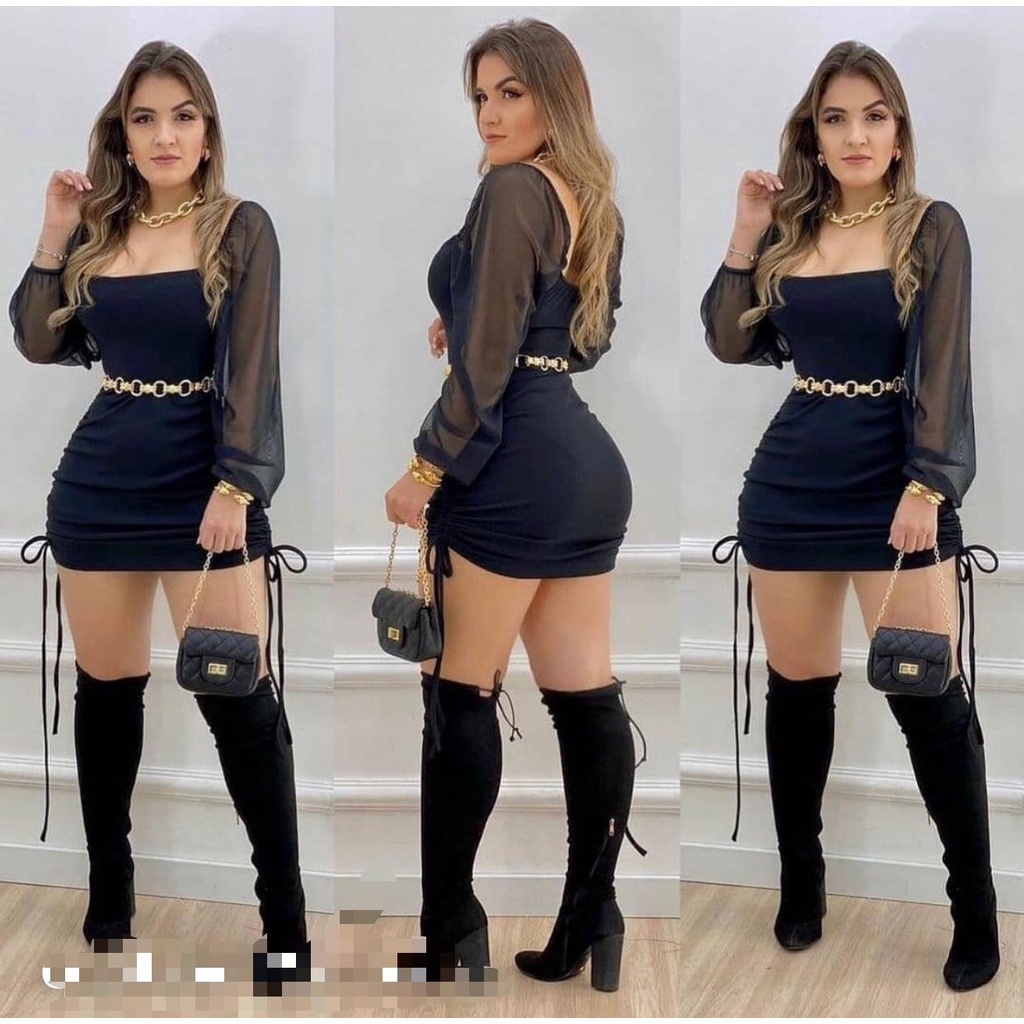 Bota com hot sale vestido colado