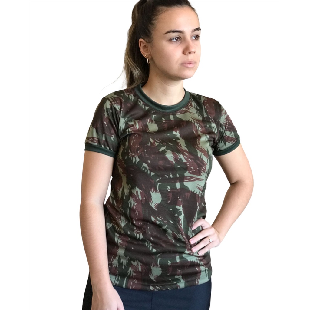 Camiseta Baby Look Camuflada Exercito Brasileiro Manga Curta