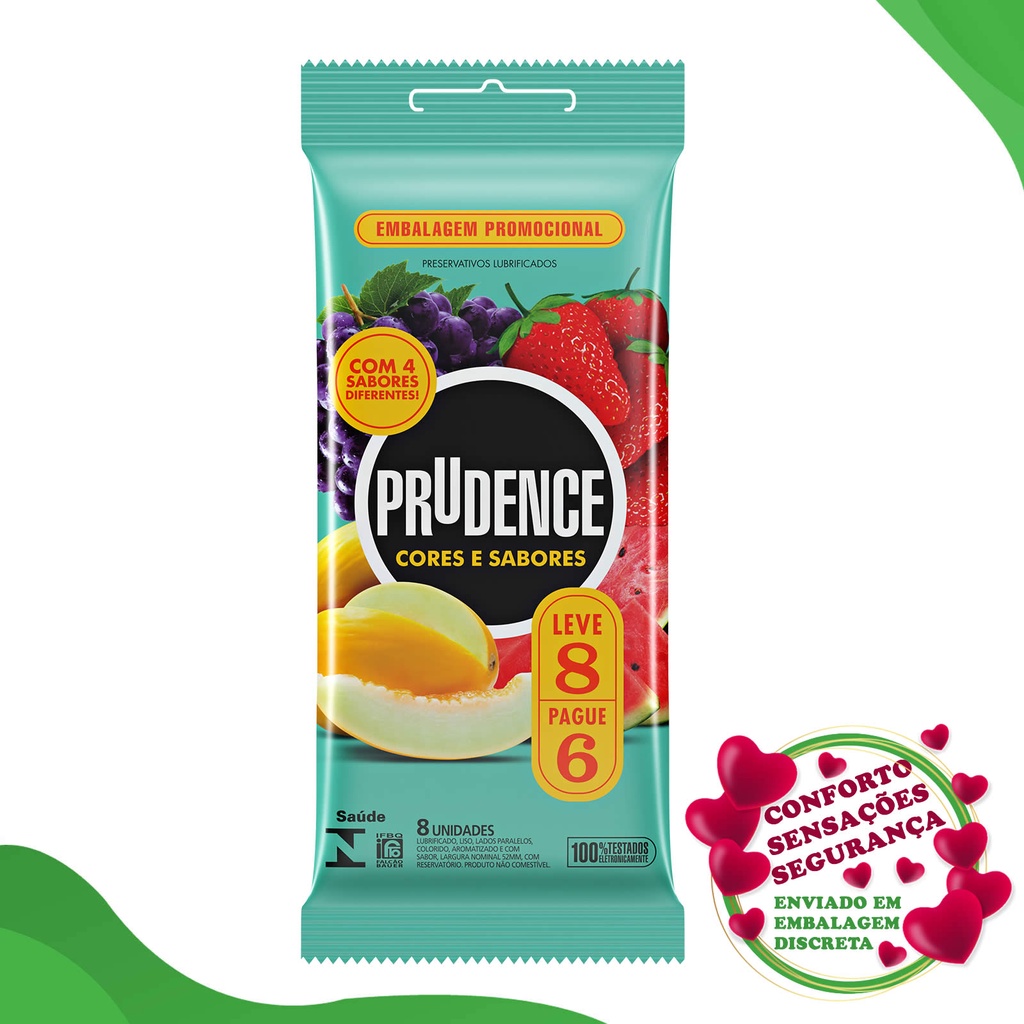 Preservativo Masculino Lubrificado Prudence Mix de Cores e Sabores 8 ...