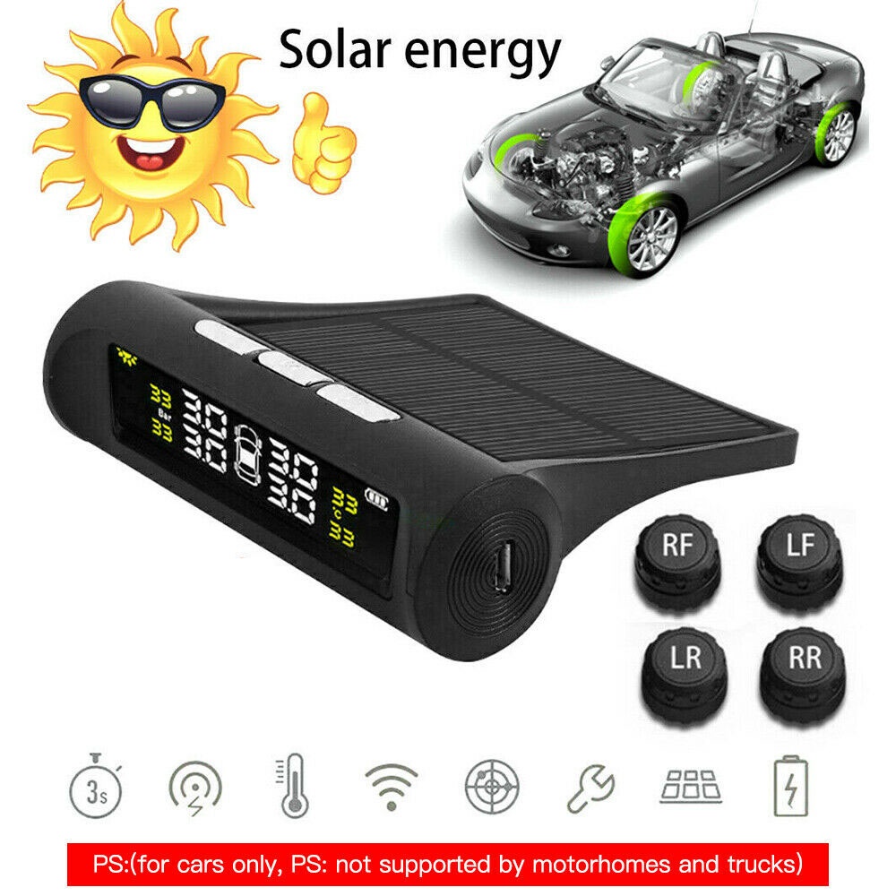 4 Solar Sensors Wireless TPMS Real-time Car Tire Tyre Pressure ...