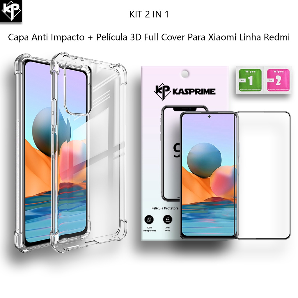 Capa Case Capinha Anti Impacto + Película 3D Vidro Temperado Full Cover Para Linha Completo Redmi