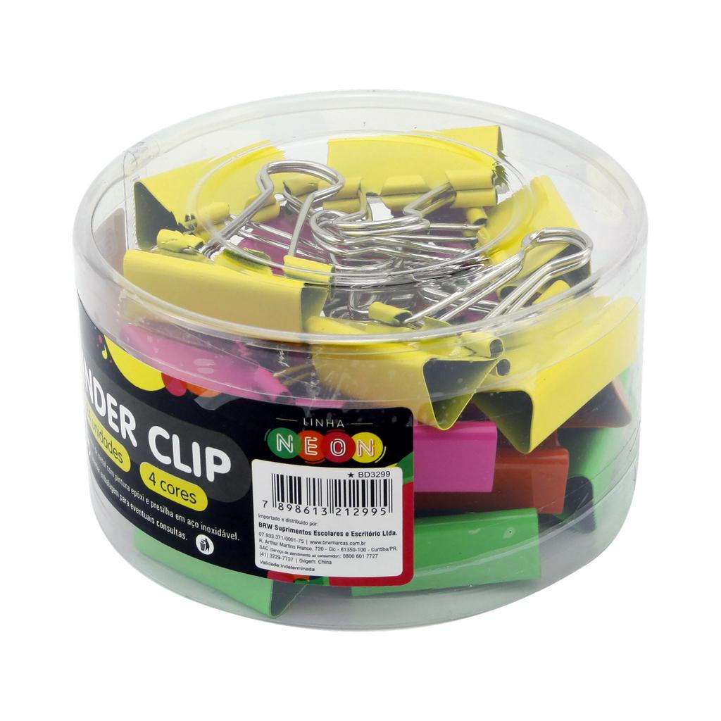 Clip Binder Prendedor De Papel 32mm Colorido Neon 24 Und