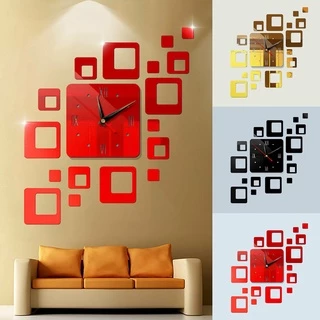 DIY Removível Moderno Acrílico Espelho Relógio De Parede Conjunto/Quarto Quadrado Números Quartzo Relógios Adesivo/Escritório Em Casa TV Fundo Decoração