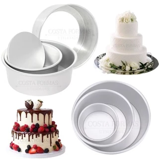 Kit Formas Bolo Redonda Fundo Falso Assadeira Alta 15x10 20x10 25x10cm Com 3 Formas Alumínio Resistente Fundo Falso