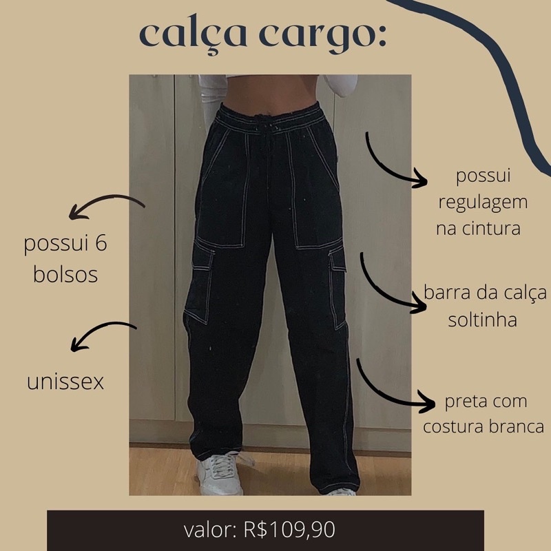 Calça preta store com costura branca