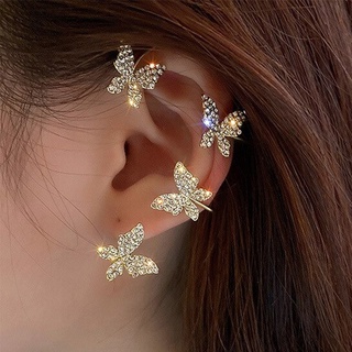1Pc Mulher Cintilante Elegante Clipes De Orelha De Borboleta De Rhinestone Inlaid Zircon Punho Sem Brincos Perfurados Jóias Para Meninas