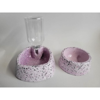 Comedouro+Bebedouro Kit Pote Pets Cimento/Granitina Pesado