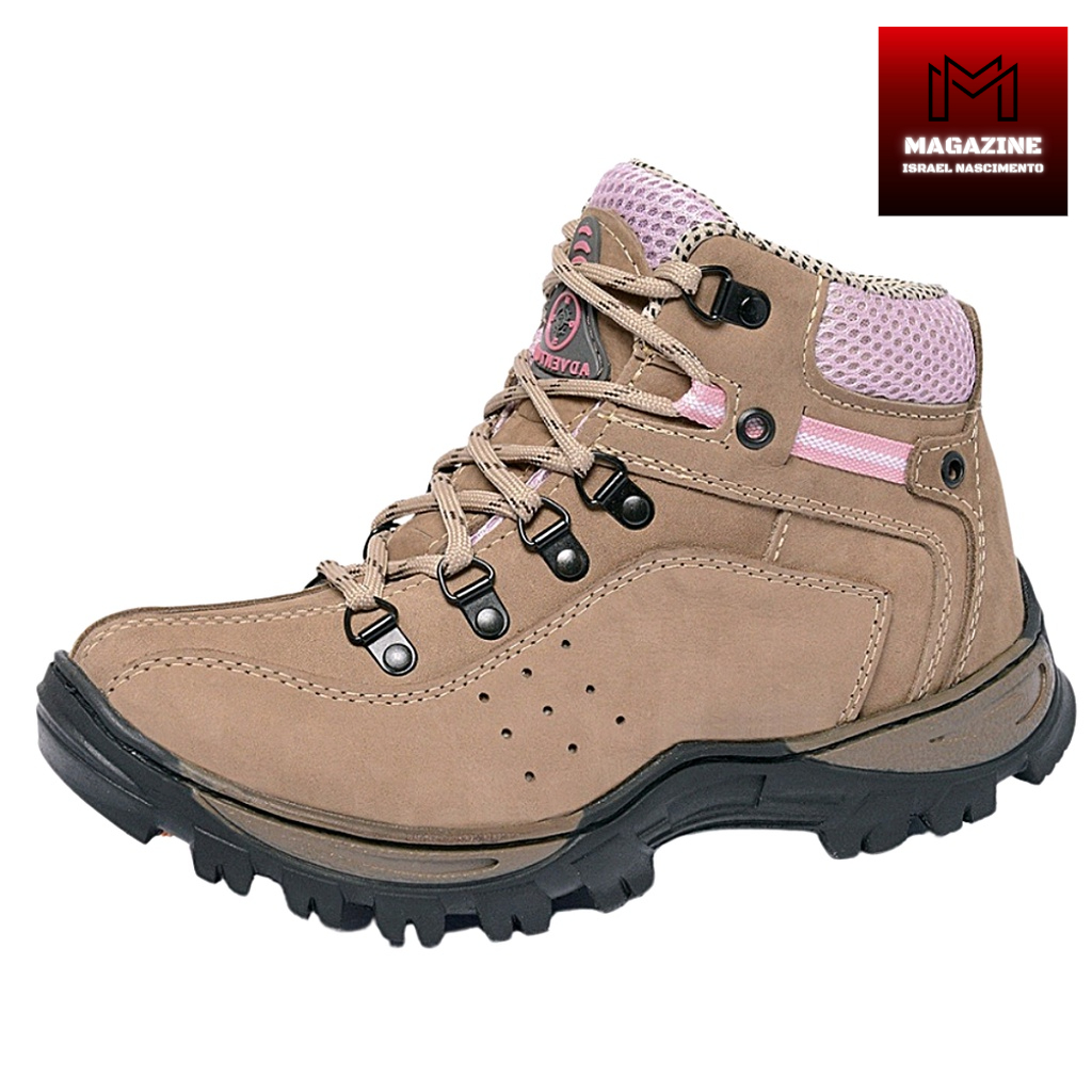 Bota Trilha Adventure Coturno Feminino Caqui De Couro