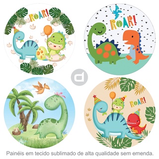 Painel Dinossauro Baby Cute Redondo medindo 1,00x1,00 - Lona