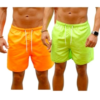 Kit 2x Shorts Neon Fluorescente Tactel Praia Bermuda Confortável Para Dia a Dia Colorido Masculino Neymar Caminhada Treino Academia Mauricinho Verão 2022