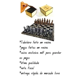 Tabuleiro de Xadrez + Peças completo medieval resina veja o video nas fotos