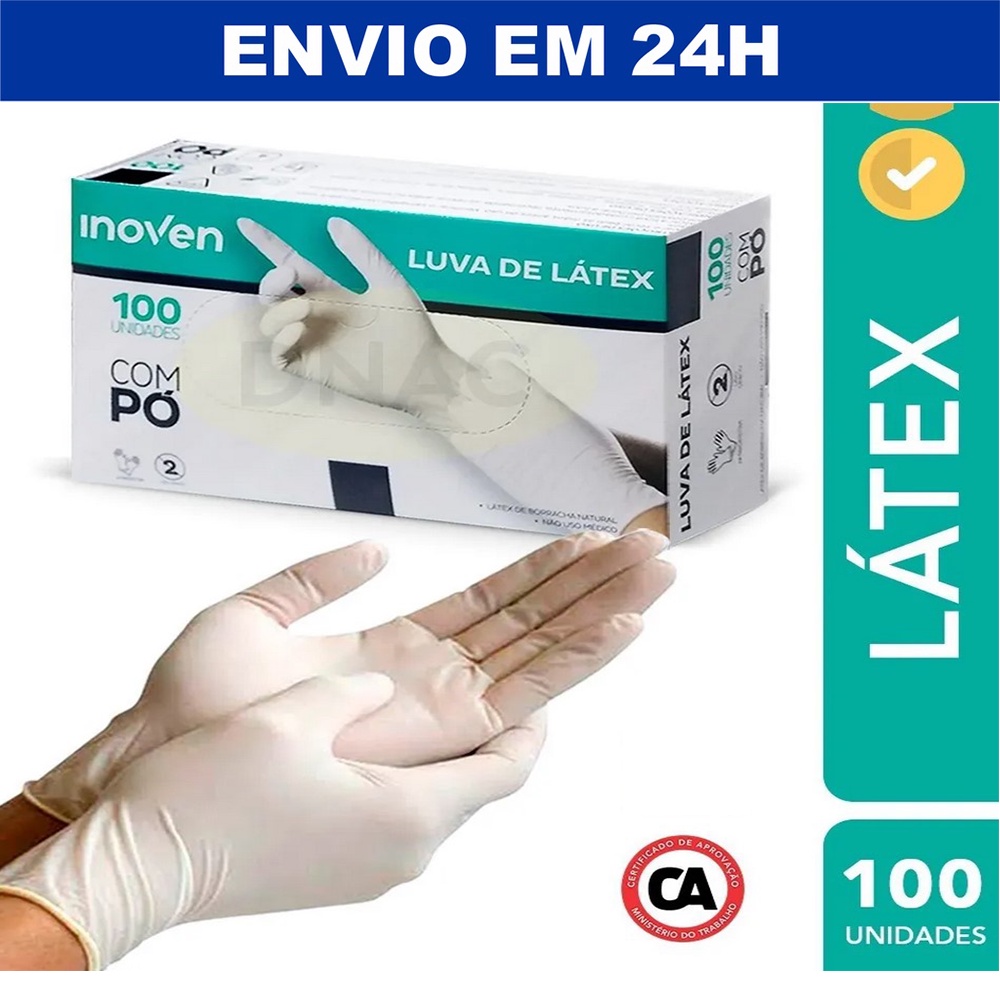 LUVAS PROCEDIMENTO COR BRANCO DE LÁTEX COM PÓ INOVEN C/100 UNIDADES ...