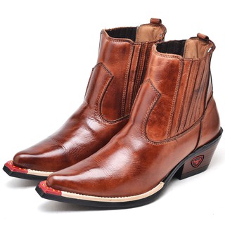 Bota Country Masculina Texana Couro Legítimo Bico Fino Salto Whisky Marrom Castor PROMO