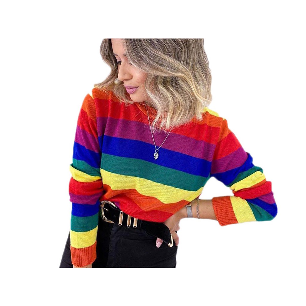 Blusa Arco Iris Listras Coloridas Moda Feminina - Smille Shop