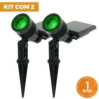 Kit com 2 - Espeto de Jardim Spot ABS Luminária Solar LED SMD Verde Decoração