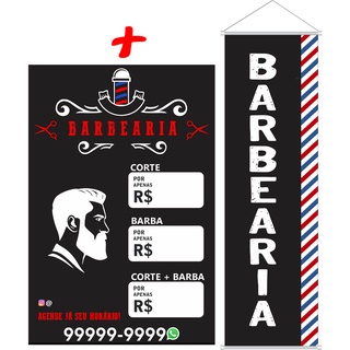 Combo Barbearia Banner Preto _60x90cm + vertical 30x100 BarberShop