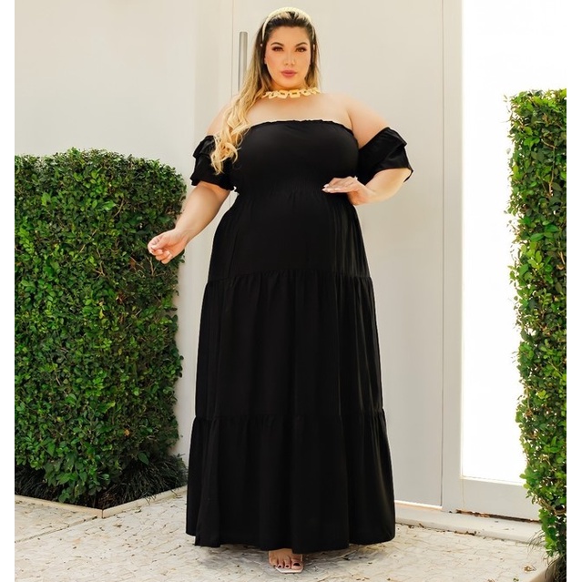 Vestido Longo Preto Plus Size Viscolinho