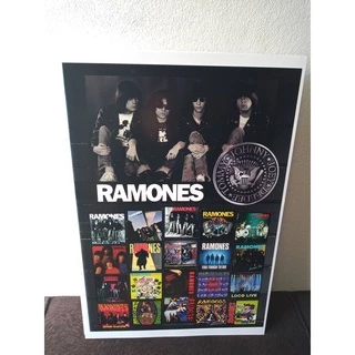 musica poster A4 Banda RAMONES punk rock com imagem das capas de discos vinil (usado)