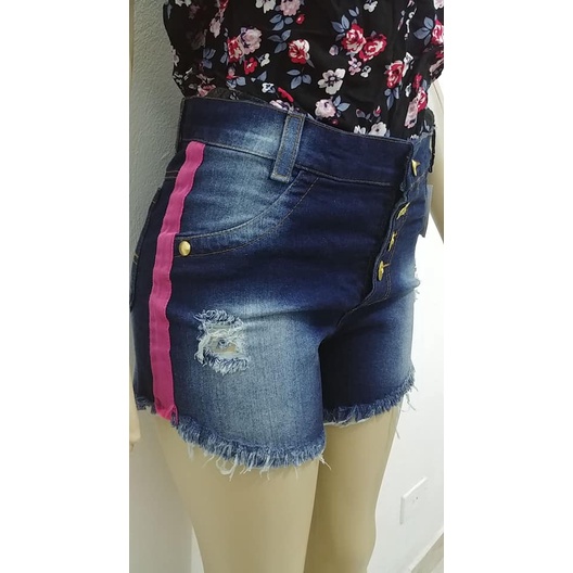 Short jeans feminino store com listra lateral