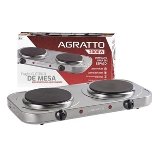 FOGÃO ELÉTRICO INOX PORTÁTIL 2 BOCAS DE MESA 2000 WATTS AGRATTO 220V