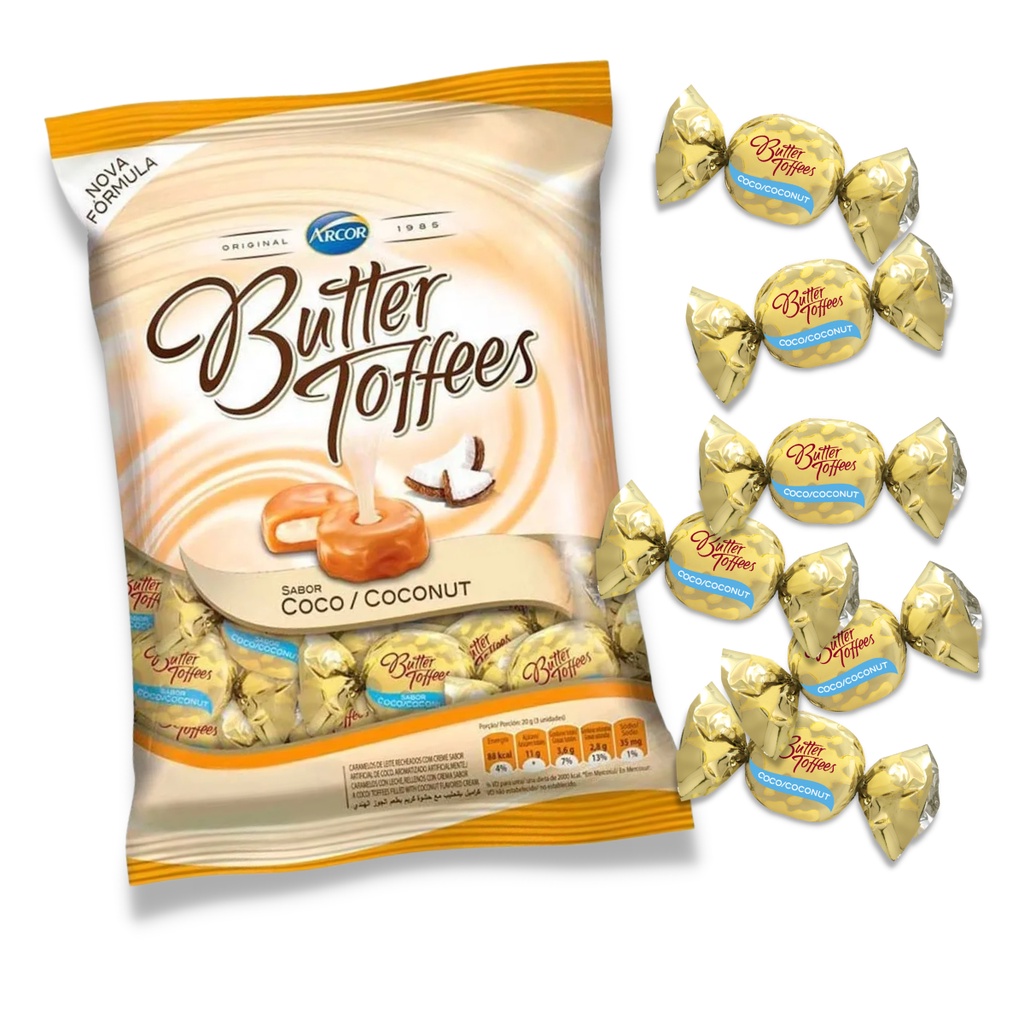 Bala Butter Toffees Coco Arcor 500g  J.A. Doces - Distribuidora de Doces  em Curitiba Online