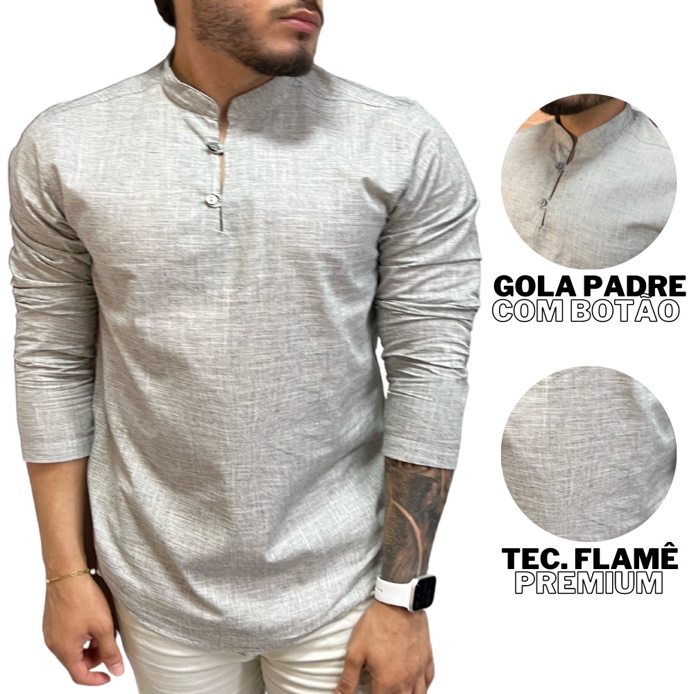 Bata Masculina Plus Size De Linho Manga Longa Shopee Brasil - Main Image