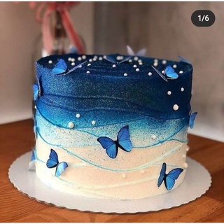 bolo quadrado de borboleta azul