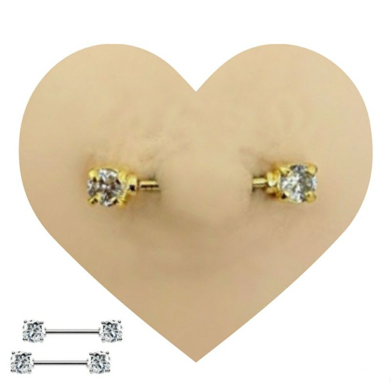 (2Und) Piercing Mamilo c/Pedra Branca Zirconia sku 13